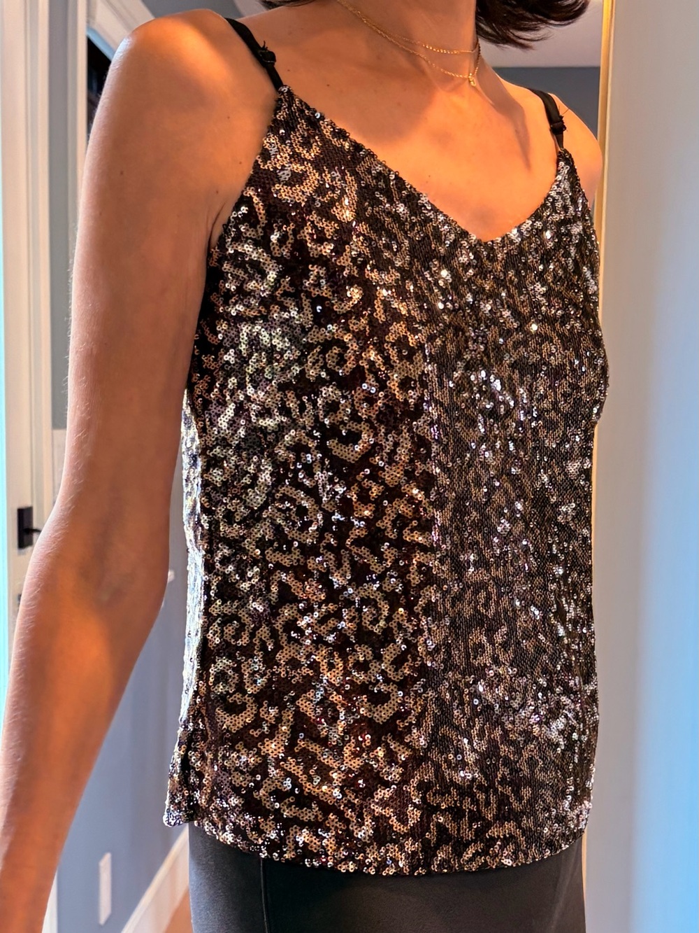 Black and Gold Sequin Leopard Cami
